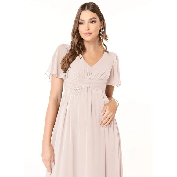 NWT Azazie Maternity Size 6 Verna A-Line V-Neck Chiffon Floor-Length Dress NEW - Picture 4 of 6